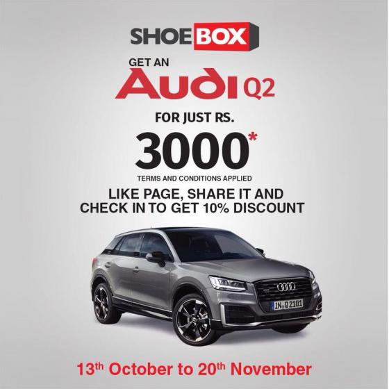 Spend Rs.3000/ and above for a chance to win Audi Q2 ShoeBox
